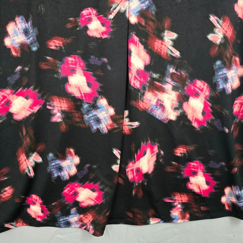 New Directions Petite‎ Short Sleeve Back Zipper Round Neck Print Black Dress PXL